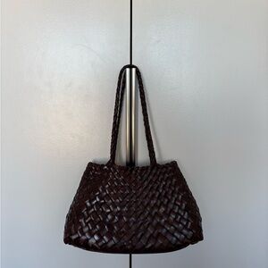 Brown Woven Leather Shoulder Bag
